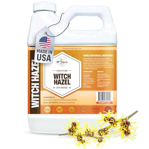 Witch Hazel USP Grade (32oz) Alcohol Free Botanical Distillate for Face & Skin Gentle Toner for Skincare Body Care & DIY Formulations | 32 Ounces