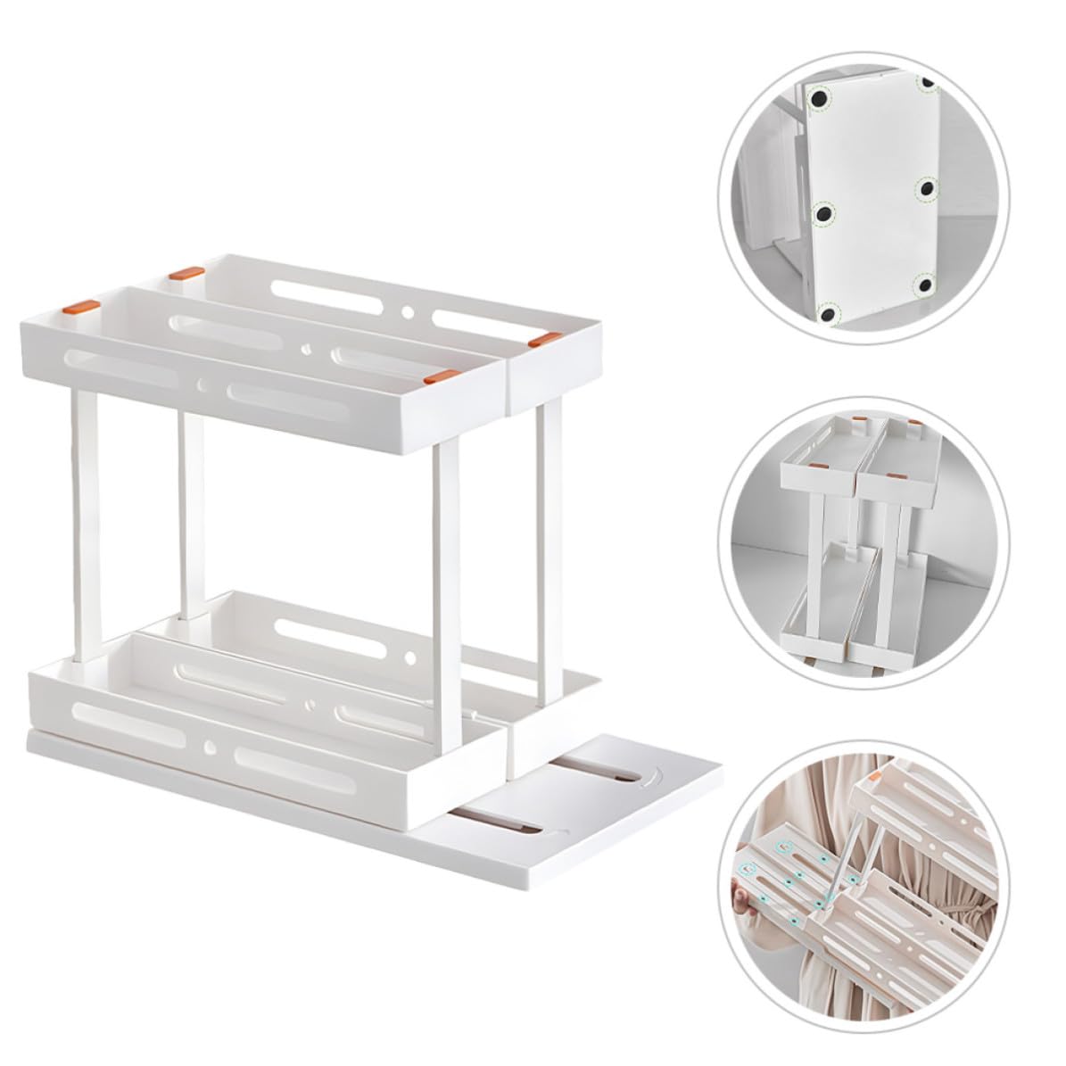 Happyyami Organizador de Cocina Diseño Extraíble y Organización Ordenada Extraíble Blanco de Abs y Acero al Carbono, Estante de Almacenamiento para Encimera