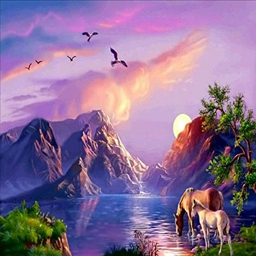 11CT Broderie Point de Croix Pré-imprimé Kit Débutant Toile Coton Cheval 40x50 cm