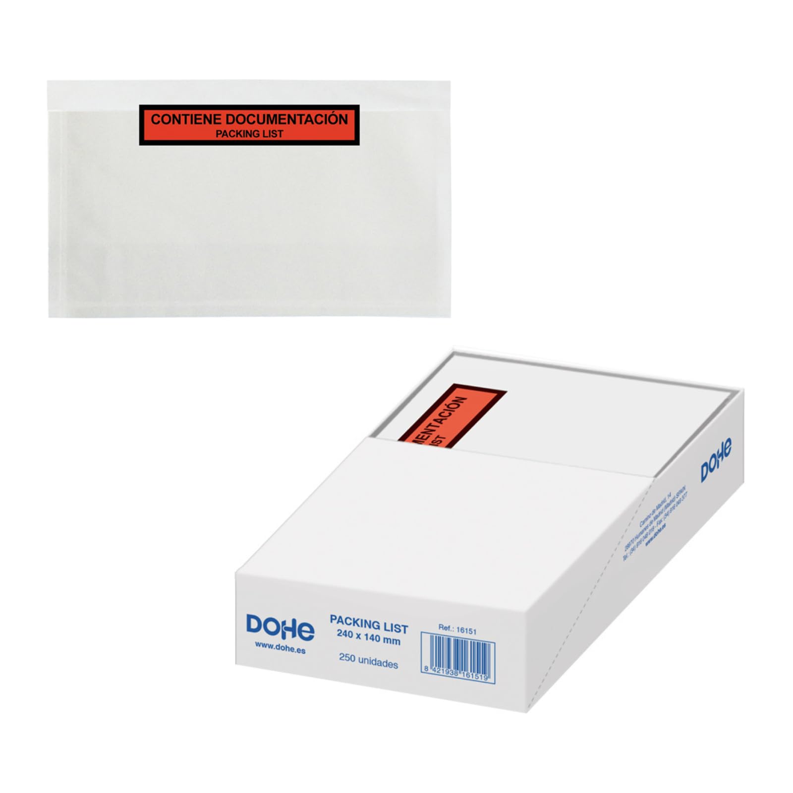 Dohe - Packing List (1.000 uds.) - Tamaño 240x140 mm, Sobres Transparentes de Plástico, Envío de Documentos, Transporte y Logística, Autoadhesivos Resistentes, Material de Oficina