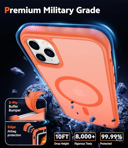 Image of FNTCASE for iPhone 11 Pro-Max Case: Matte Magnetic Phone Cases Compatible with Magsafe Slim Anti Yellowing Military Grade Drop Protection Rugged Protective Translucent Cell Phone Cover (C-Orange)