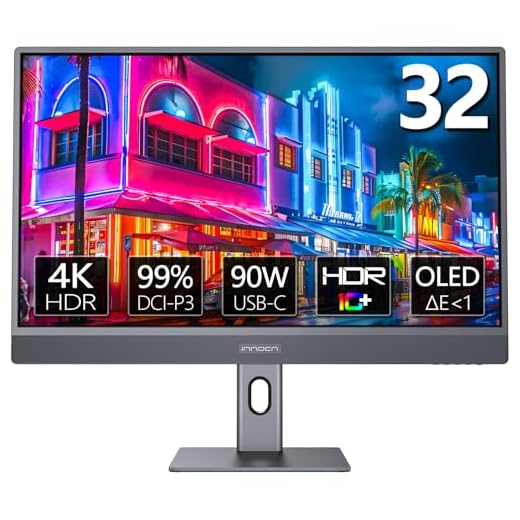 INNOCN 32" OLED 4K PC Monitor for Mac Mini MacBook Air/Pro, UHD (3840 x 2160) Computer Monitor, USB C, HDR 10, 99% DCI-P3, 99% sRGB, 1M:1, Tilt/Height Adjustable Stand, VESA Mountable - 32Q1U