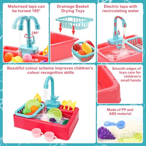 Btycitymao BTY-10-10 Kids Play Sink With Running Water - Toddler Sink Toy Set - Kids Toddler Sink With Upgraded Faucet, Automatic Water Cycle System - Baby Pretend Play Kitchen Sink Toy Dishwashing thumb #5