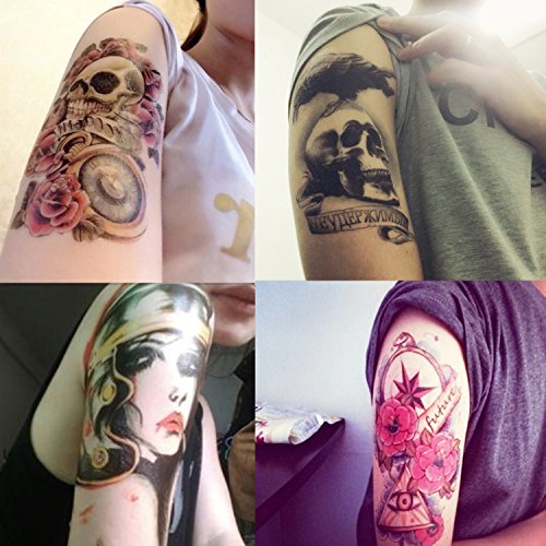 DaLin 4 Sheets Rocking Your Life Temporary Tattoos Flower Skull, Rock Lady