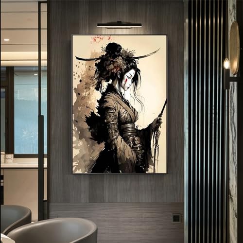 WZXGHE Poster japonais de samouraï, portrait de femme samouraï, poster impression d'art, moderne pour salon, chambre à coucher, images décoratives murales...