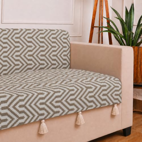 Image of STITCHNEST 'Nomad Weave Collection' 3 Seater Sofa Cover - Full Coverage| Elegant Jacquard Fabric, Decorative Tassels, Washable & Durable for Modern Living66