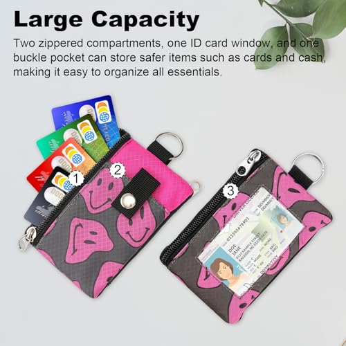 Image of Minimalist RFID Wallet with Lanyard, Multi-functional ID Case with 2 Zipper Pockets and Key Chain for Men and Women, Tactical Badge Pouch Cards Holder, Coin Purse for Travel Sports - Two-Tone