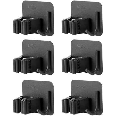 Wall Mounted Mop and Broom Holder with 6 Hooks