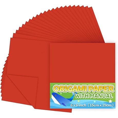 Praisebank Red Origami Paper, 220pcs 6x6 inch, Double Sided, Origami Kit