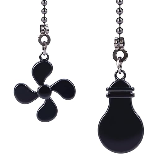 2 Pack Ceiling Fan Pull Chain Extension Set, 12 Inches Fan Light bulb Shaped Pull Chains Extenders for Ceiling Fans and Lamps, Decorative Fan Pulls Pendant for Bedroom Living room (1Light and 1 Fan)