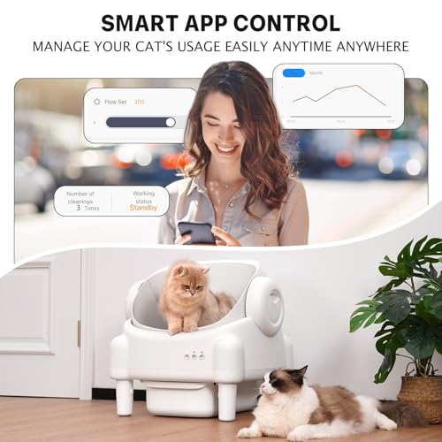 PARUUNTYS Self Cleaning Litter Box,Open Top Automatic Litter Box with App Control for Multiple Cats, Safety Sensors Protection, Odor Control Includes 2 roll Liners,Large Waste Bin, Cream White - Image 5