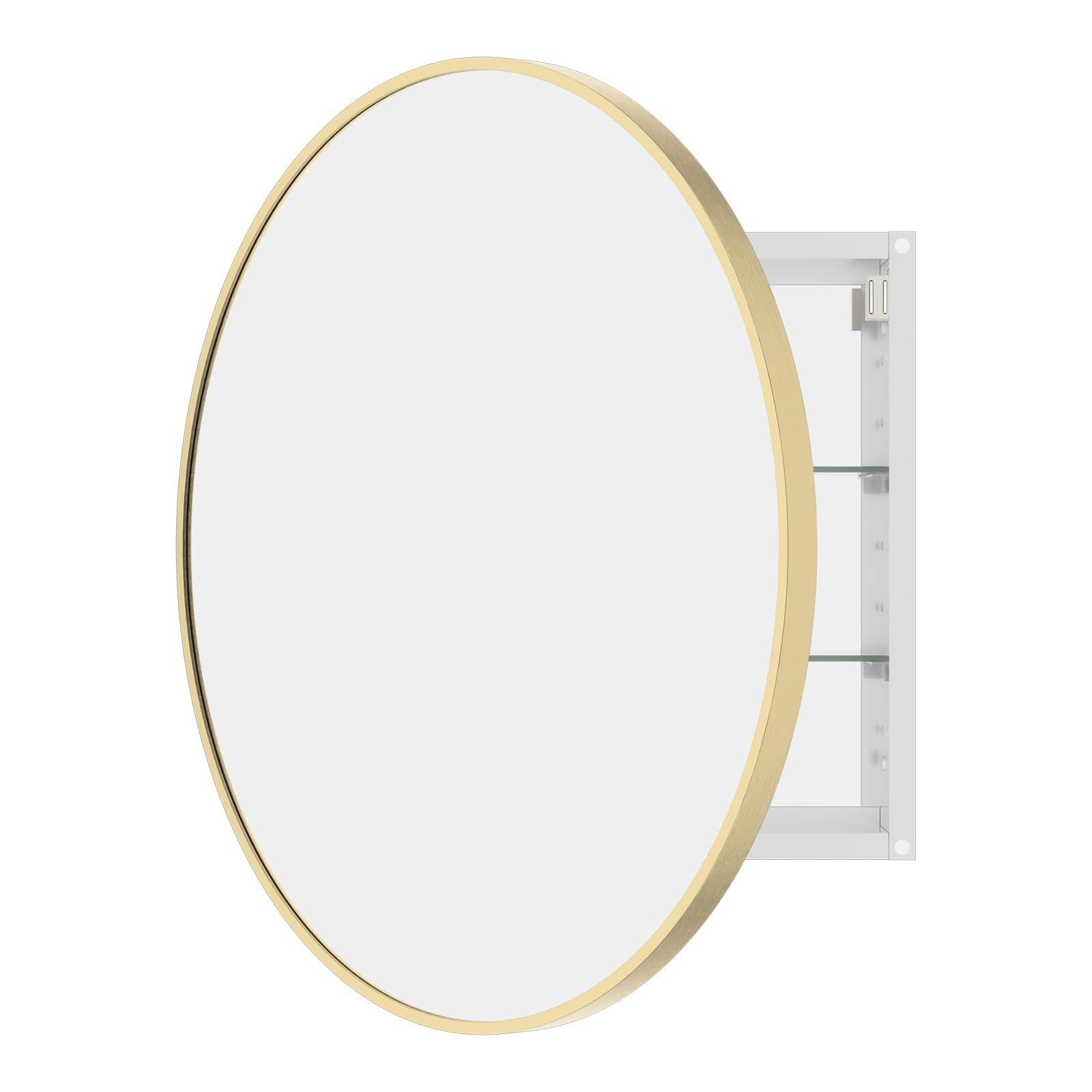 WallBeyond Bathroom Medicine Cabinet with Mirror, 28 Inch Gold Round Mirror Medicine Mabinet Wall Mounted with Aluminum Alloy Metal Framed, Surface