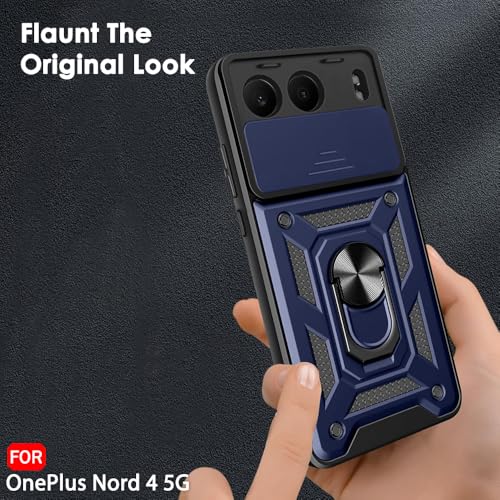 Image of TheGiftKart Tough Armor Bumper Back Cover Case for OnePlus Nord 4 5G | Sliding Camera Cover, Kickstand & Ring Holder | 360 Degree Protection Back Cover Case for OnePlus Nord 4 5G (PC & TPU, Blue)