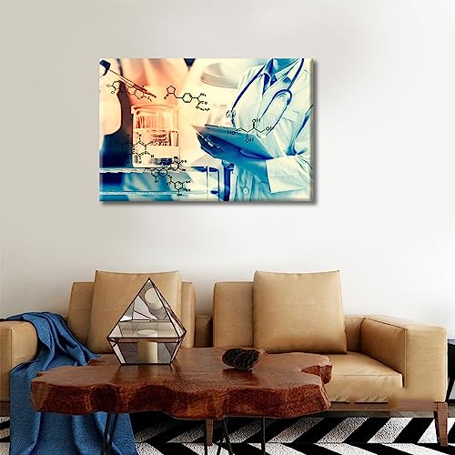 Image of Young Scientist Canvas Paintings Wall Art Home Decor Scientist Writing Report with Equipment and Science Experiments Artwork Home Decor 1 Pieces Posters and Prints Framed Ready to Hang (16 inchWx24 inchH)