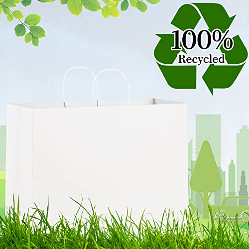 Eupako 16x6x12 Paper Bags, White Large Paper Bags with Handles Bulk, Kraft Grocery Bags, Paper Shopping Bags, Merchandise Bags, Retail Bags (Pack of 50)