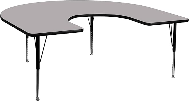 Flash Furniture 60''W x 66''L Horseshoe Grey Thermal Laminate Activity Table - Height Adjustable Short Legs