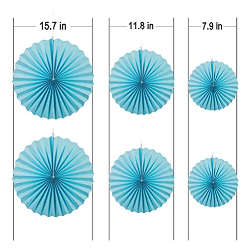 Image of MOWO Blue Paper Fans Hanging Decoration, 6pc | birthday graduation wedding retirement baby shower new year valentines day Ocean Sea Theme party decoration