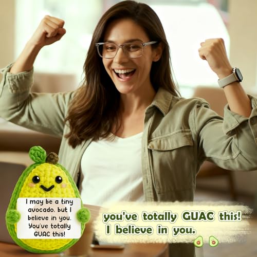 BelleFlair Positive Avocado Kuscheltier, Handgemachtes Motivationsgeschenke für Emotionale Support, Süße Motivation und Positive Geschenke als Aufmunterung für Freunde, Kollegen, Frauen, Männer