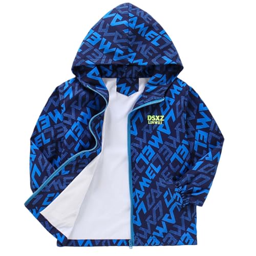 Generisch Chaqueta cortavientos ligera para niños para primavera y otoño, con chaqueta de lana para niña, chaqueta de otoño, chaqueta para caminar, traje de Navidad, azul, 8-9 años