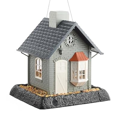 North States Village Collection Bayside Cottage Birdfeeder: Easy Fill and Clean. Squirrel Proof Hanging Cable included, or Pole Mount Large, 5 pound Seed Capacity (9.5 x 10.25 x 11, Gray)