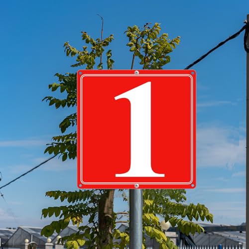 Image of Premium Aluminum Number Signs 1, Metal 12 inch X 12 inch Red Numbered Signs Outdoor for Parking Lots, Floor, Dock, Court, Aisle, Field, High Visibility, No Fade, Weather-resistant