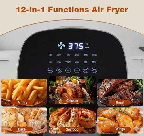 Image of HealSmart 12-in-1 Air Fryer Oven, 6.34 Qt Digital Convection Oven with Visible Window & 1700W, Air Fry, Roast, Bake, Nonstick Basket, Pink
