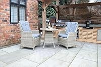 Royalcraft Wentworth Round Bistro Set In Cream And 2 Highback Comfort Dining Armchairs With Grey Cushions