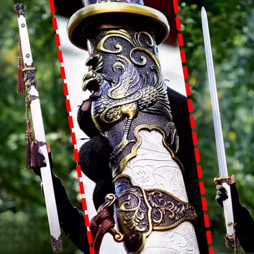 China Mythical Animals Dragon/Peacock Battle Sword Damascus Folded Steel Blade Double Edge Sharp Wushu Handmade Real Knife Swords Chinese Kungfu Taichi Dao Jian