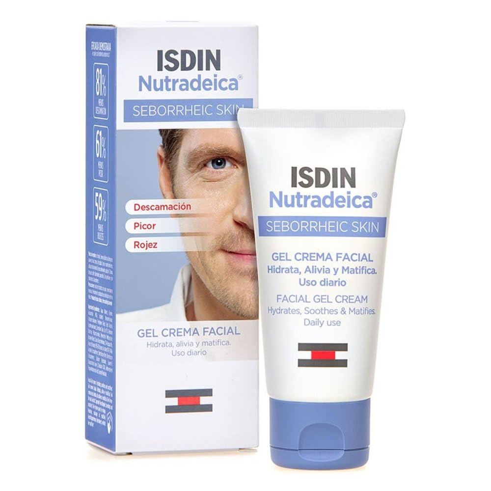 ISDIN Nutradeica Gel-Creme Gesicht - Pflege für Seborrhoische Haut - Reduziert Rötungen, Schuppen & Talg - Beruhigende Feuchtigkeitscreme, Mattierend, 50ml