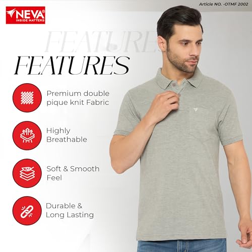 Image of NEVA Men's Regular Fit Half Sleeve Polo Neck T-Shirt with Chest Pocket