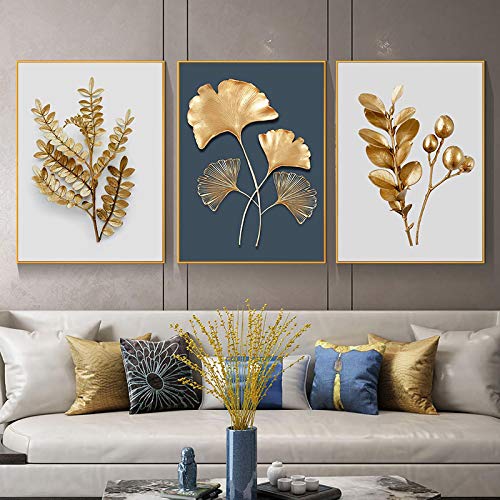 Mur Art Imprimer Feuille d'or Abstrait Toile Haute Définition 3 Pièces