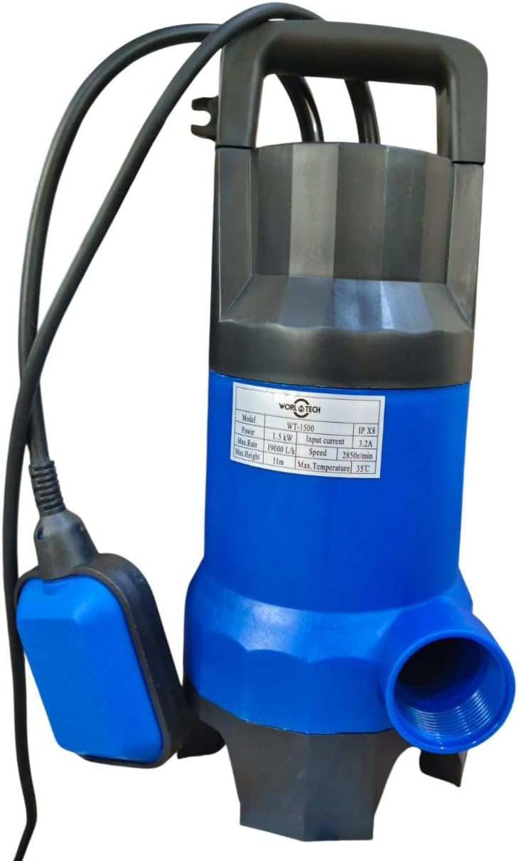 Submersible Sewage Pump with Float Switch 1.5kw/2hp| IPX8 Waterproof | 19000 LPH High Flow | Drainage & Waste Water Pump