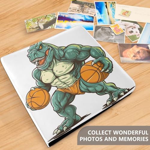 Álbum de fotos DIY autoadhesivo con diseño de dinosaurio jugando básquetbol, encuadernado en anillas, 40 páginas, tamaño 8x10 para recuerdos miniatura 5