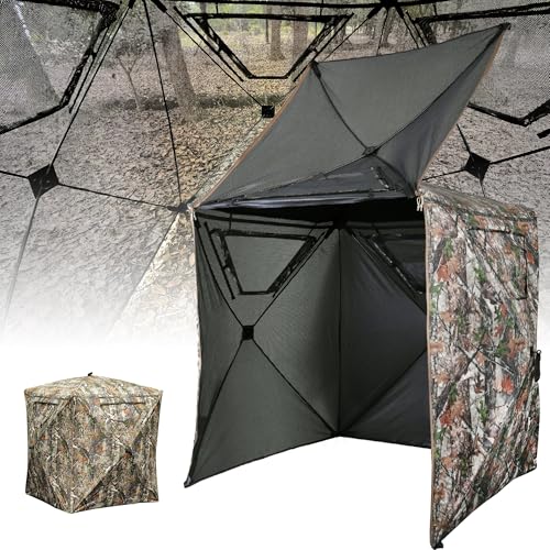 Lenotos Persiana de caza, puerta totalmente abierta, para 2 personas, 360 grados, transparente, portátil, duradera, para caza de ciervos y pavos (A-1009)