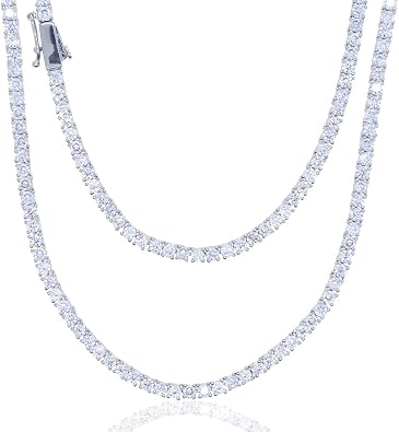 18K Gold Unisex Tennis Choker Necklace with 3mm Moissanite Chain,Iced Out Jewelry for Men and Women, Fashion Gift White, 24.02 Inches