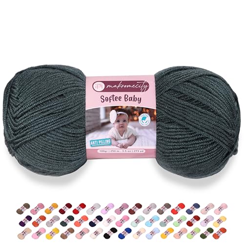 Image of Makromecity Softee Baby Yarn,%100 Premium Anti-Pilling Acrylic, 3.5 Oz, 273 yd (100gr /250 mt), Soft Yarn for Crocheting and Knitting (Forest Green, 1 Skein)