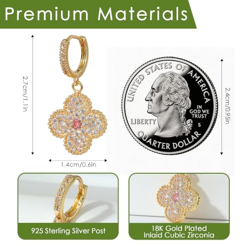 Image of Clover Earrings for Women Trendy 14K Gold Plated Four Leaf Stud Earrings Silver Flower Huggie Hoop Lucky Dangle Drop Earrings Jewelry St. Patrick's Day Christmas Anniversary Birthday Gift for Lover Daughter Mother Girlfriend