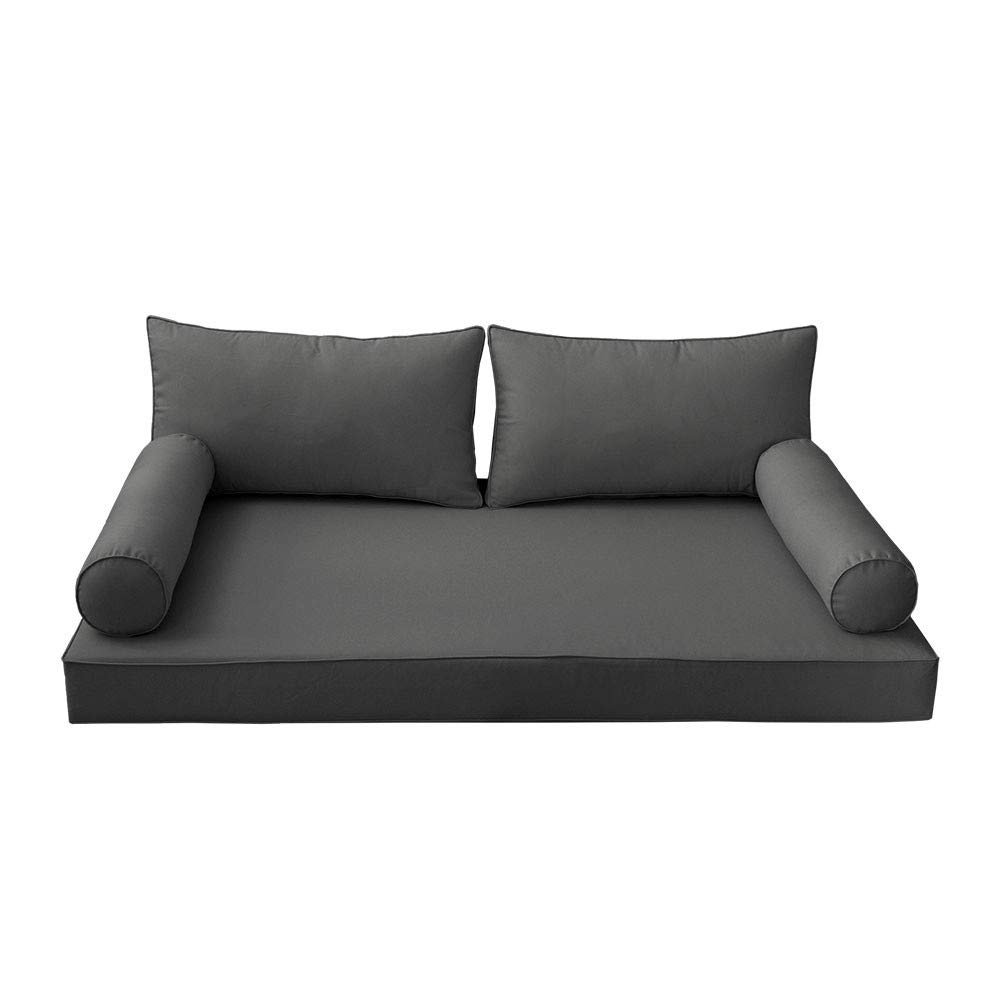 Prolinemax Style 2 - Mattress & Pillow Bolster Cushion for Outdoor Indoor Daybed Porch Swing Bed Piped Trim Twin Size AD003 | Covers ONLY |