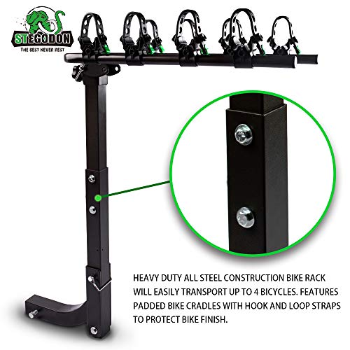 STEGODON 4 Bike Hitch Rack 2'' Hitch Receiver Heavy Duty Bicycle Carrier Racks Hitch Mount Double Foldable Rack for Cars, Trucks, SUV,Hatchback RV,Tow Hitch and Minivans
