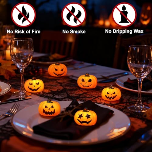 Image of Wondise 6Pack Halloween Pumpkin Tea Lights with Remote and Timer