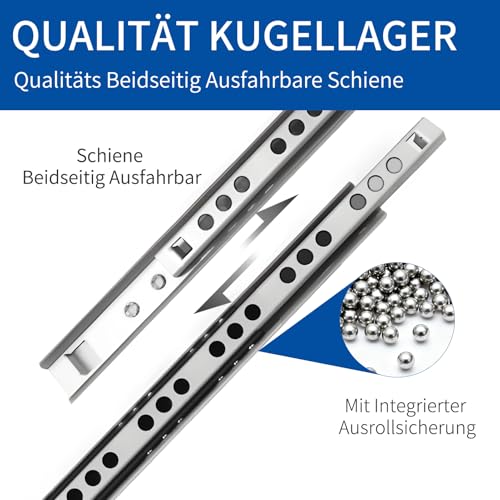 Schubladenschienen 350mm x 17mm Nut, 1 Paar Teilauszug Kugelauszug, Schubladenauszug Schubladenauszüge Schubladenführungen Schienen für Schubladen Schubladen Schienensystem belastbar bis 10 kg