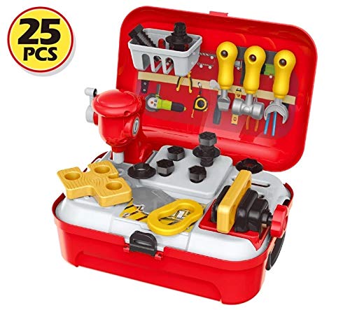 Plastic workshop tool play set tool kit toy for kids 25pcs with backpack