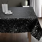 CAIT CHAPMAN HOME COLLECTION Shimmer Twinkling Stars Black Silver Metallic Woven Tablecloth (60' x...