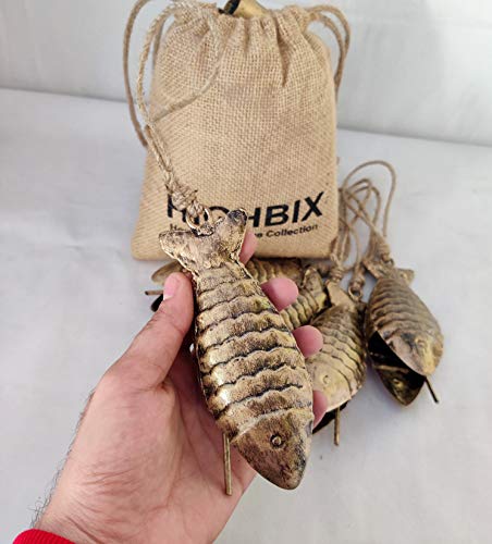 HIGHBIX 15cm Rustic Fish Shape Bells On Rope Christmas Hanging Décor Handmade Lucky Rustic Bells on Rope with Jute Bag (5)