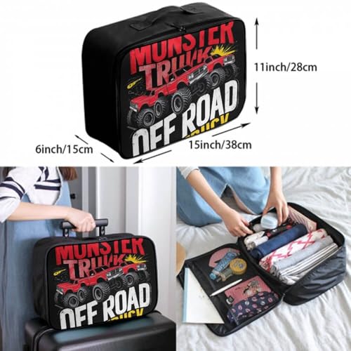 Women's Lightweight Weekender Overnight Carry On Luggage Bag, Travel Storage Tote Bag, Carry On Leather Weekender Bags Monster Truck Car Red Black3