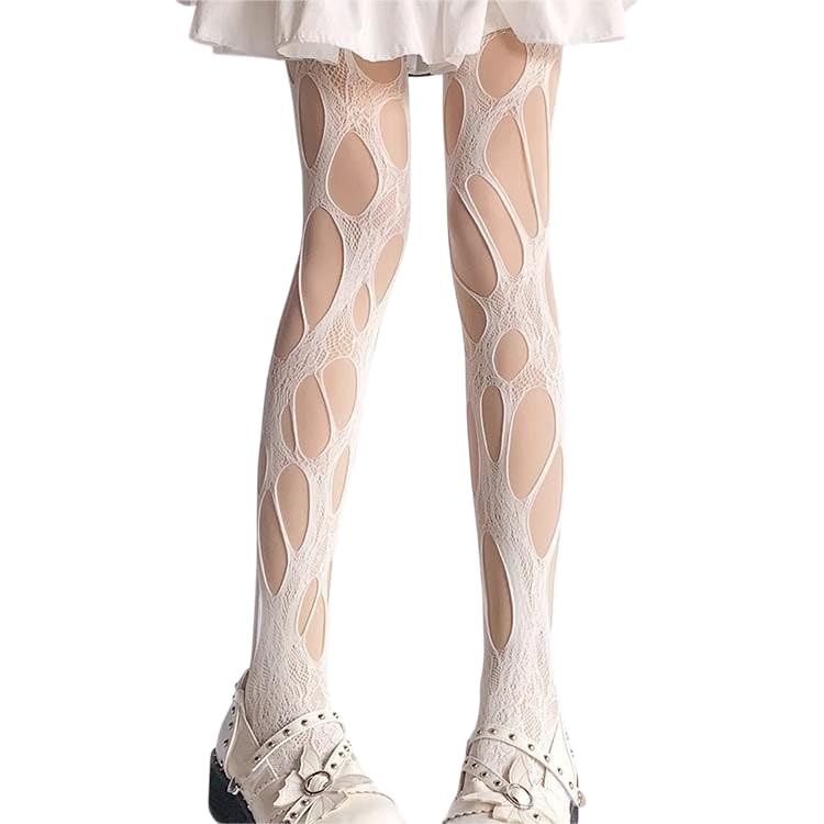 Image of Ripped Fishnet Stockings Tights Gothic Irregular Hole Hollow Out Mesh Lace Pantyhose Women Cosplay Party Accessories