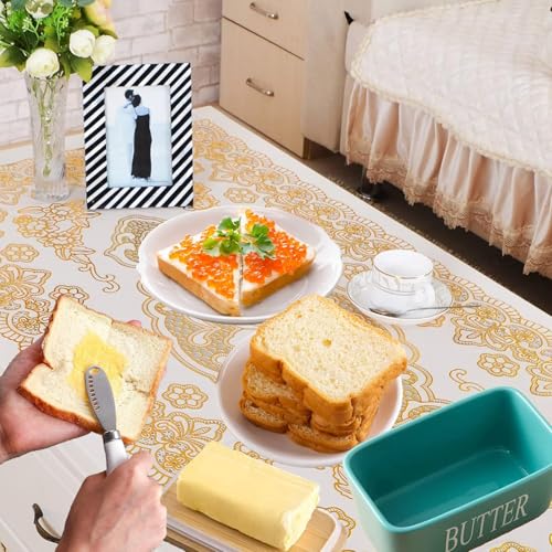 Image of Ceramic Butter Dish with Wooden Lid, Airtight Butter Keeper for Counter or Fridge with Stainless Steel Multipurpose Butter Knife, Butter Container with Double High-Quality Silicone(Light Blue)