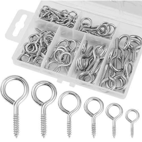 OUDQFCJ 80pcs Ganchos de Tornillo Hembrillas Cerradas 5 Tamaños Pernos de Ojos Atornillables Cancamos Grandes y Alcayatas por Madera Artesanía Llavero