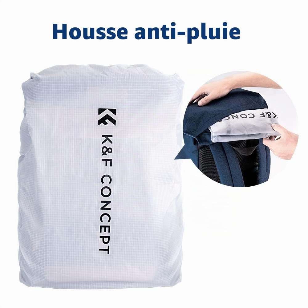 K&F CONCEPT Sac à Dos Appareil Photo, DSLR Sac de Voyage avec Housse Imperméable Inclus pour DSLR Canon Nikon Sony Olympus (XL)