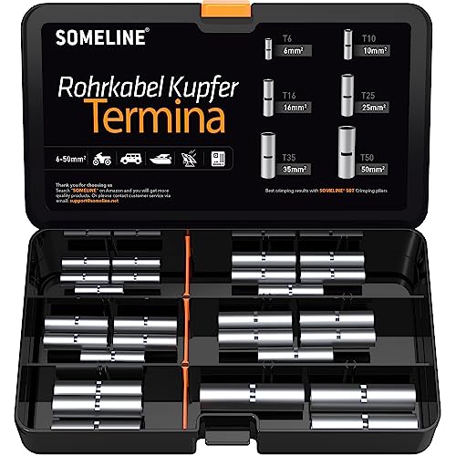 Conectores a tope SOMELINE® de la serie T - Conectores a tope sin aislamiento de 6-50 mm² - Conectores engastados - Terminales de cable - Pasacables - Conexión engastada de cable en un conjunto